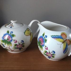 Grace Tea Ware Cream and Sugar with Flowers, Butterflies